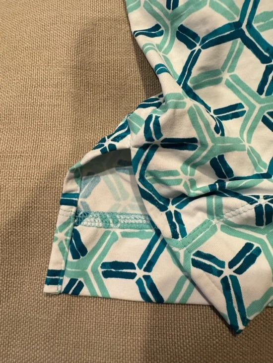 Foxcroft - Geometric V-Neck - Tunic Dress Cover Up - Teal, White, Navy - Large - Picture 9 of 15